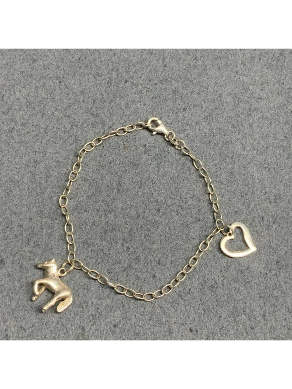 Horse Heart 925 Charm Bracelet 7 In Silver Chain Equestrian Elegant Vintage Boho